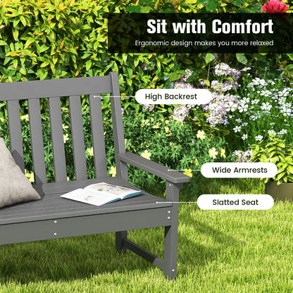 Costway All-Weather HDPE Patio Bench with High Backrest for 2 Person-Grey