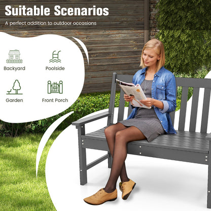 Costway All-Weather HDPE Patio Bench with High Backrest for 2 Person-Grey