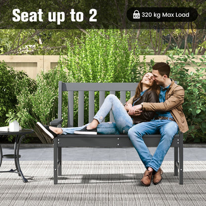 Costway All-Weather HDPE Patio Bench with High Backrest for 2 Person-Grey