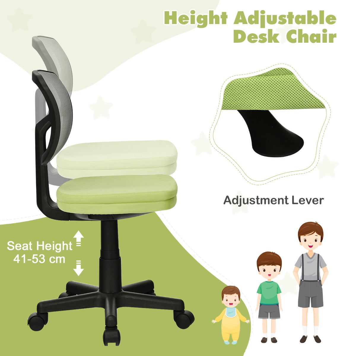 Costway Low-Back Armless Mesh Computer Chair for Home and Office-Green
