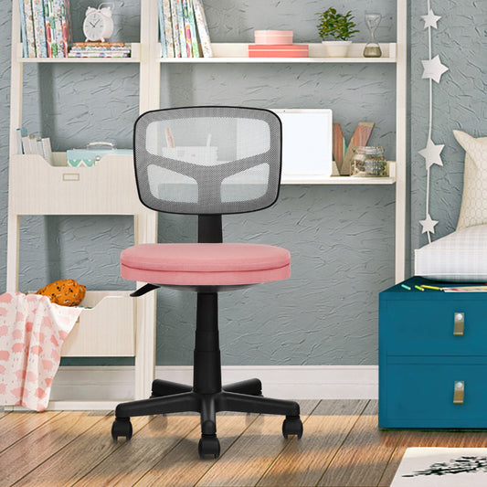 Costway Low-Back Armless Mesh Computer Chair for Home and Office-Pink