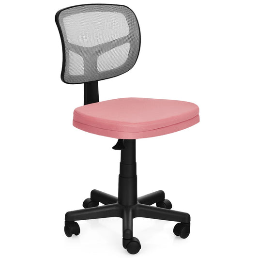 Costway Low-Back Armless Mesh Computer Chair for Home and Office-Pink