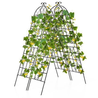Costway 2 Pack 220cm x 50cm Metal Garden Trellis Outdoor Decorative for Climbing Plants-Black