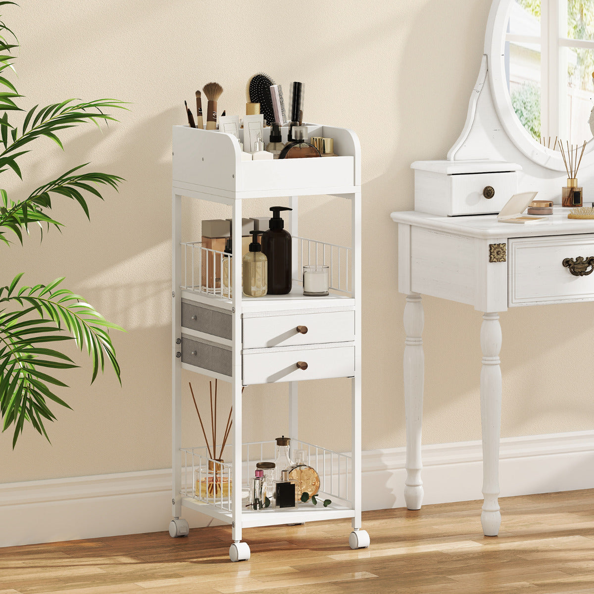 Makeup Organizer with Drawers and Storage Shelves-White