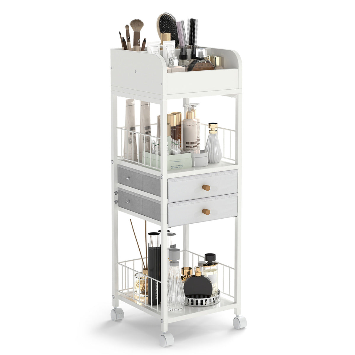 Makeup Organizer with Drawers and Storage Shelves-White