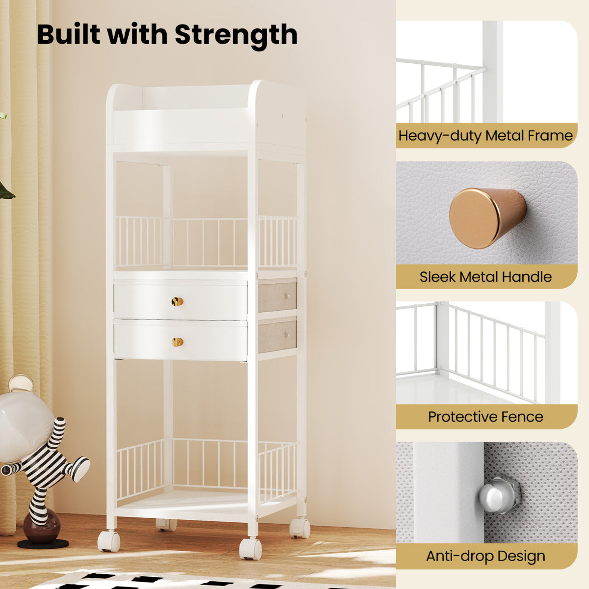 Makeup Organizer with Drawers and Storage Shelves-White