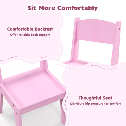 Costway Makeup Table and Chair Set with Acrylic Mirror and 2-Colour LED Lights-Pink