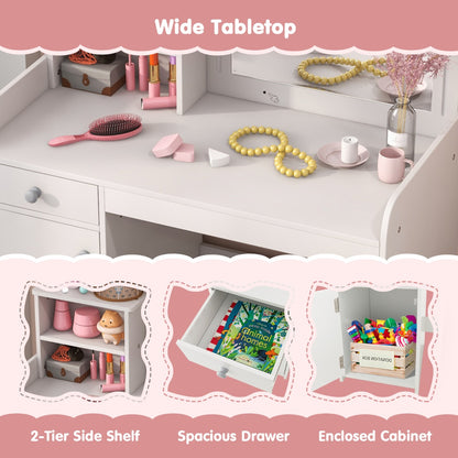 Makeup Table and Chair Set with Acrylic Mirror and 2-Colour LED Lights-White