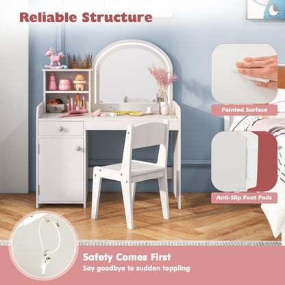 Makeup Table and Chair Set with Acrylic Mirror and 2-Colour LED Lights-White