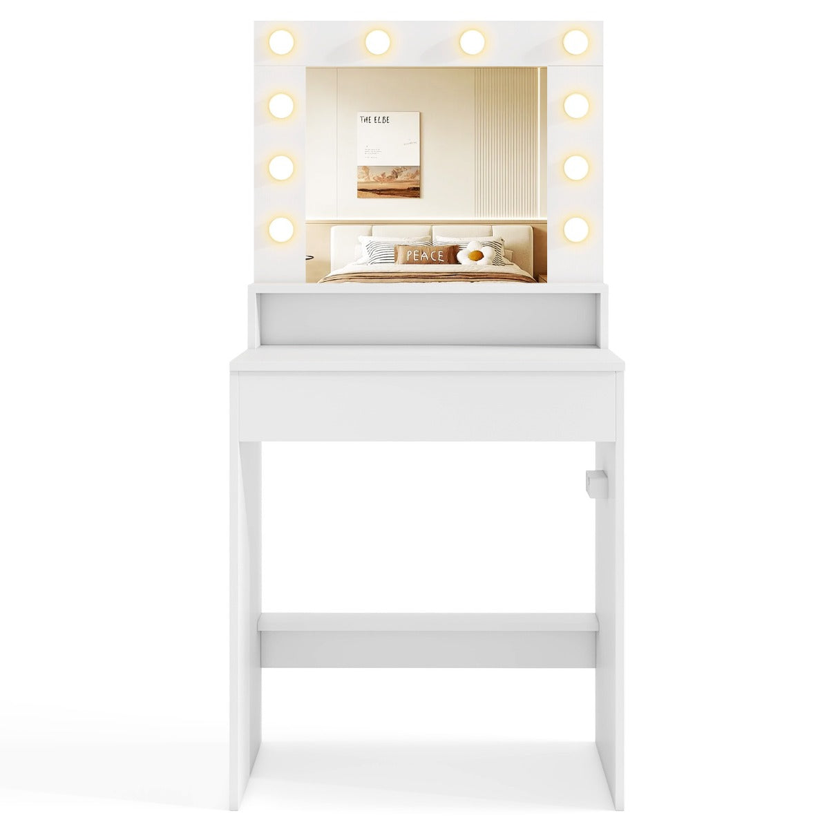 Makeup Table Vanity Desk with Mirror Lights and 3 Light Modes-White