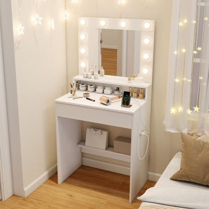 Makeup Table Vanity Desk with Mirror Lights and 3 Light Modes-White