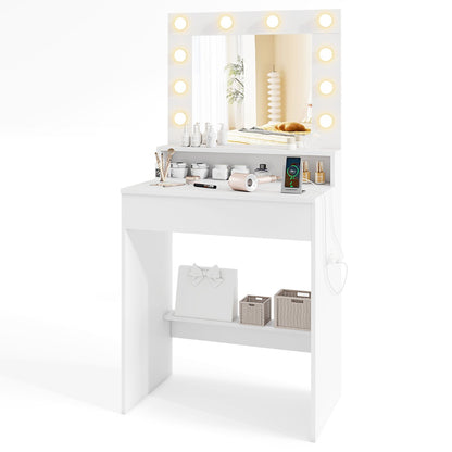 Makeup Table Vanity Desk with Mirror Lights and 3 Light Modes-White