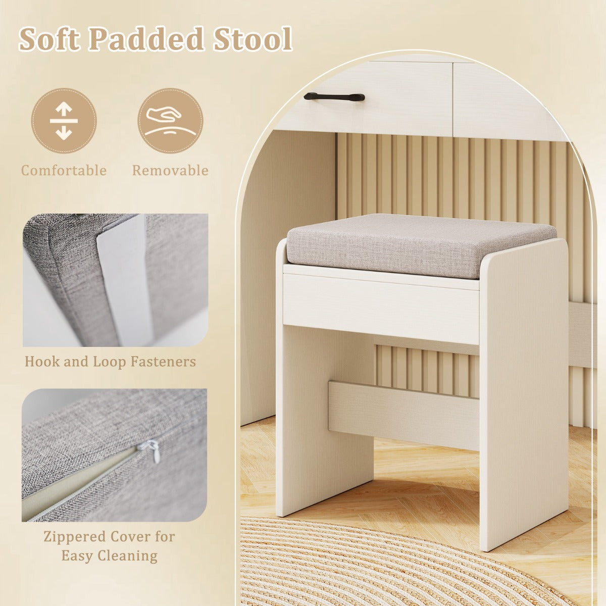 Makeup Vanity Desk with Lighted Mirror and Open Shelves for Bedroom-White