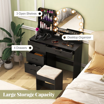 Makeup Vanity Desk with Mirror and Lights Dressing Table-Black
