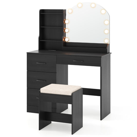 Makeup Vanity Desk with Mirror and Lights Dressing Table-Black