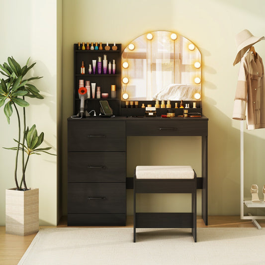 Makeup Vanity Desk with Mirror and Lights Dressing Table-Black