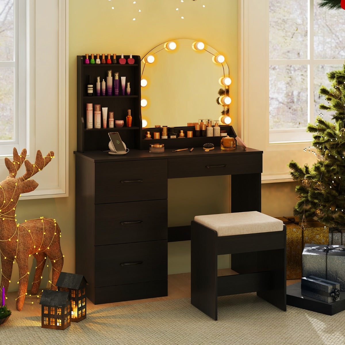 Makeup Vanity Desk with Mirror and Lights Dressing Table-Black