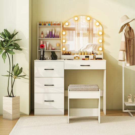 Makeup Vanity Desk with Mirror and Lights Dressing Table-White