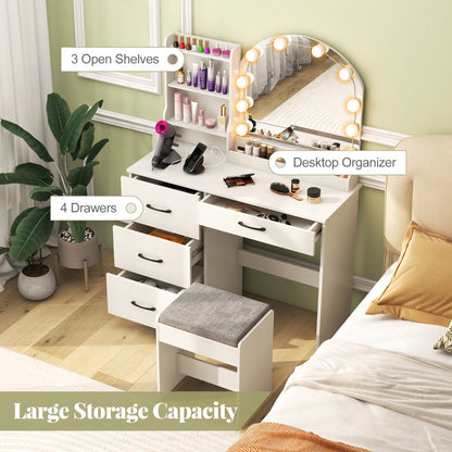 Makeup Vanity Desk with Mirror and Lights Dressing Table-White