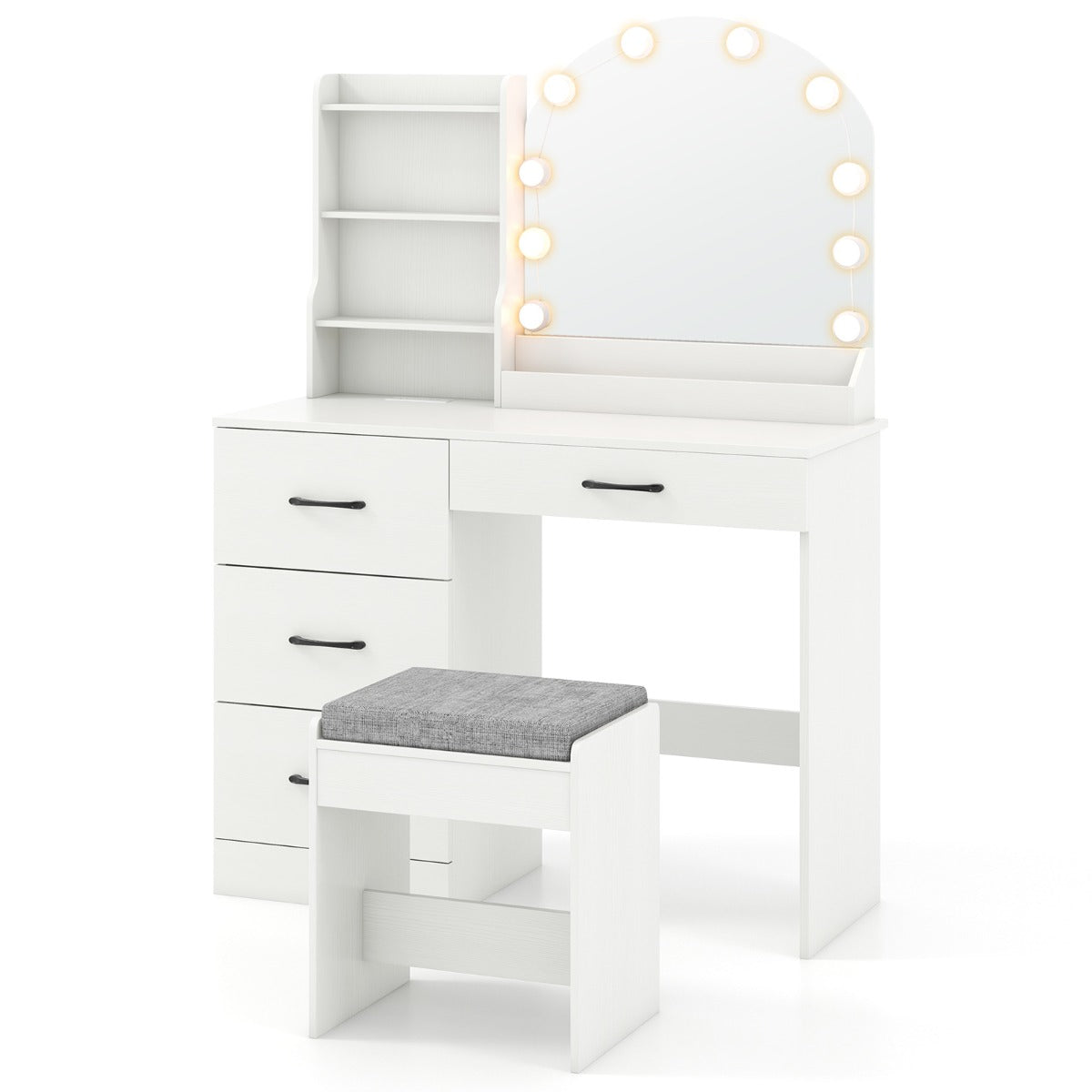 Makeup Vanity Desk with Mirror and Lights Dressing Table-White