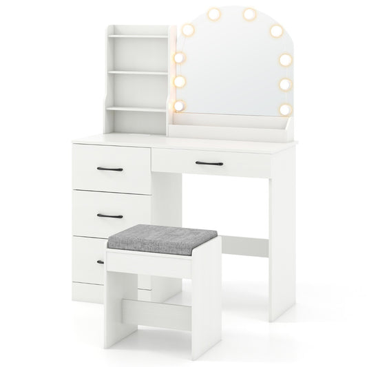 Makeup Vanity Desk with Mirror and Lights Dressing Table-White