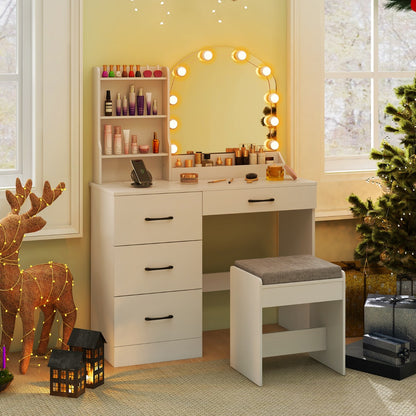 Makeup Vanity Desk with Mirror and Lights Dressing Table-White