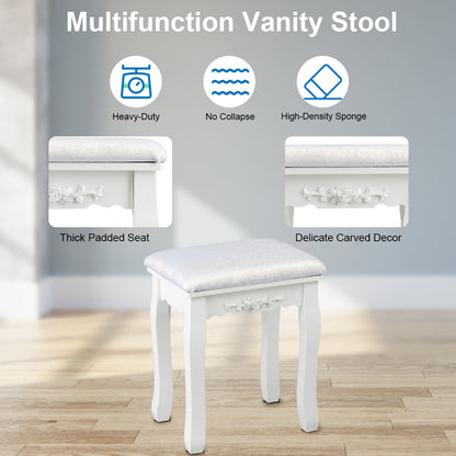 Makeup Vanity Set with Rotating Mirror and 10 LED Dimmable Bulbs-White