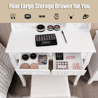 Makeup Vanity Set with Rotating Mirror and 10 LED Dimmable Bulbs-White