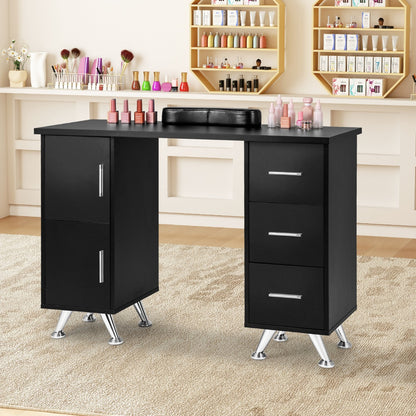 Manicure Table Nail Desk Nail Tech Station with Drawers-Black