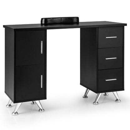 Manicure Table Nail Desk Nail Tech Station with Drawers-Black