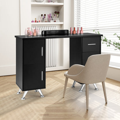 Manicure Table Nail Desk Nail Tech Station with Drawers-Black