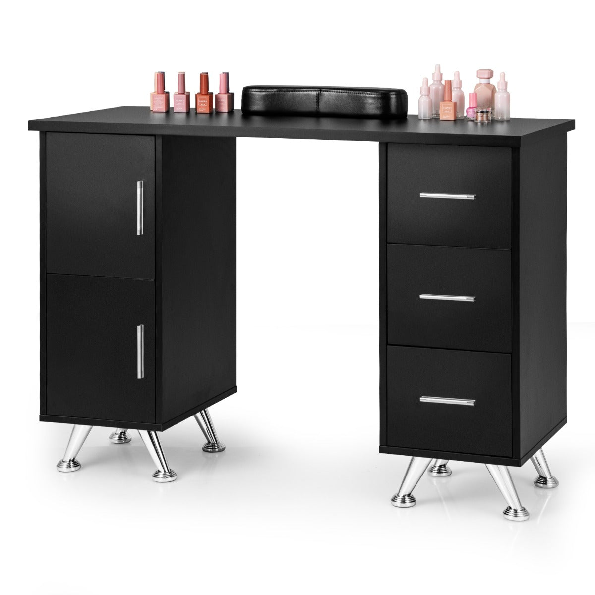 Manicure Table Nail Desk Nail Tech Station with Drawers-Black