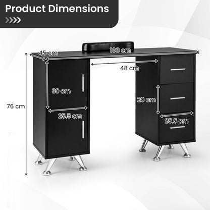 Manicure Table Nail Desk Nail Tech Station with Drawers-Black