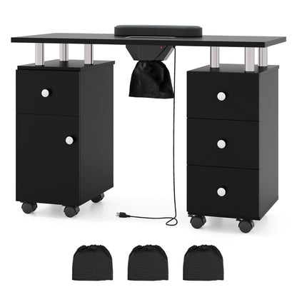Manicure Table Nail Desk with Electric Dust Collector 3 Dust Bags-Black
