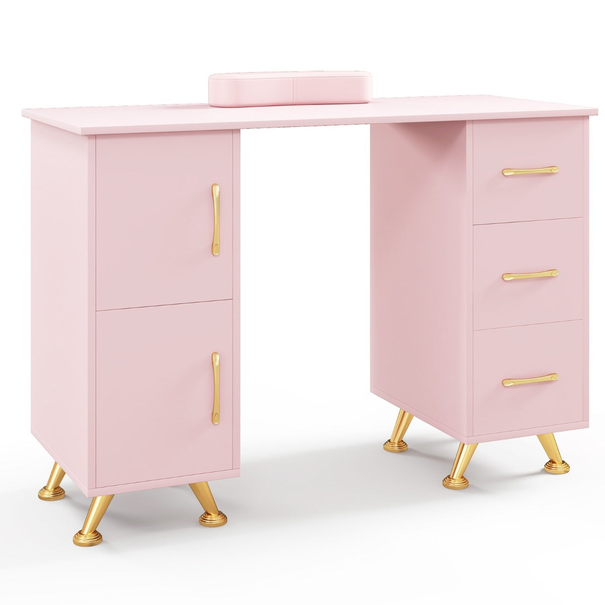 Manicure Table Nail Desk Nail Tech Station with Drawers-Pink