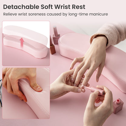 Manicure Table Nail Desk Nail Tech Station with Drawers-Pink