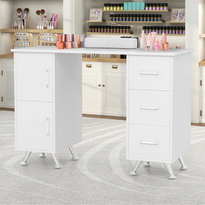Manicure Table Nail Desk Nail Tech Station with Drawers-White