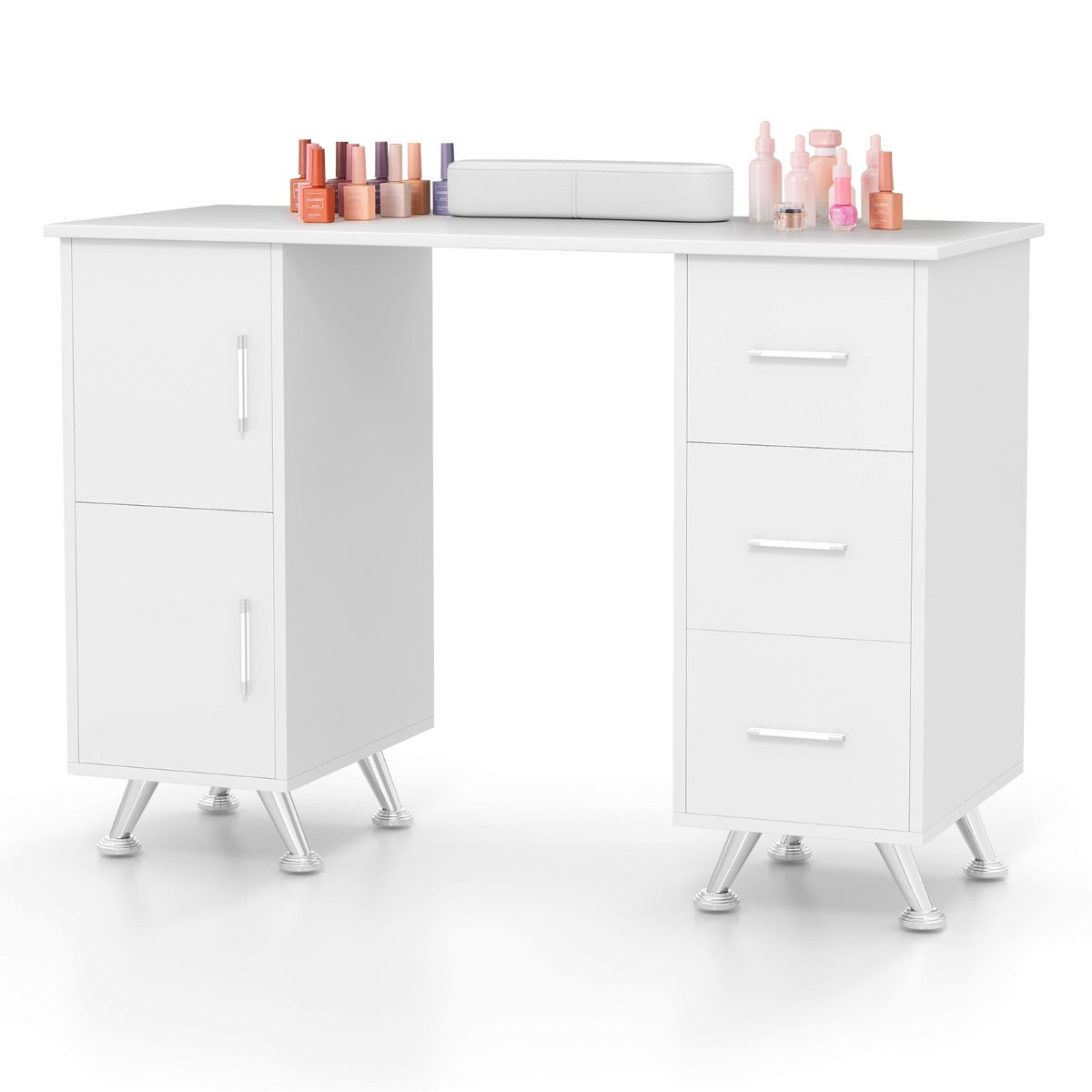 Manicure Table Nail Desk Nail Tech Station with Drawers-White