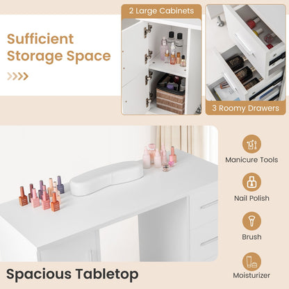 Manicure Table Nail Desk Nail Tech Station with Drawers-White
