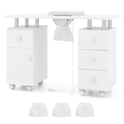 Manicure Table Nail Desk with Electric Dust Collector 3 Dust Bags-White