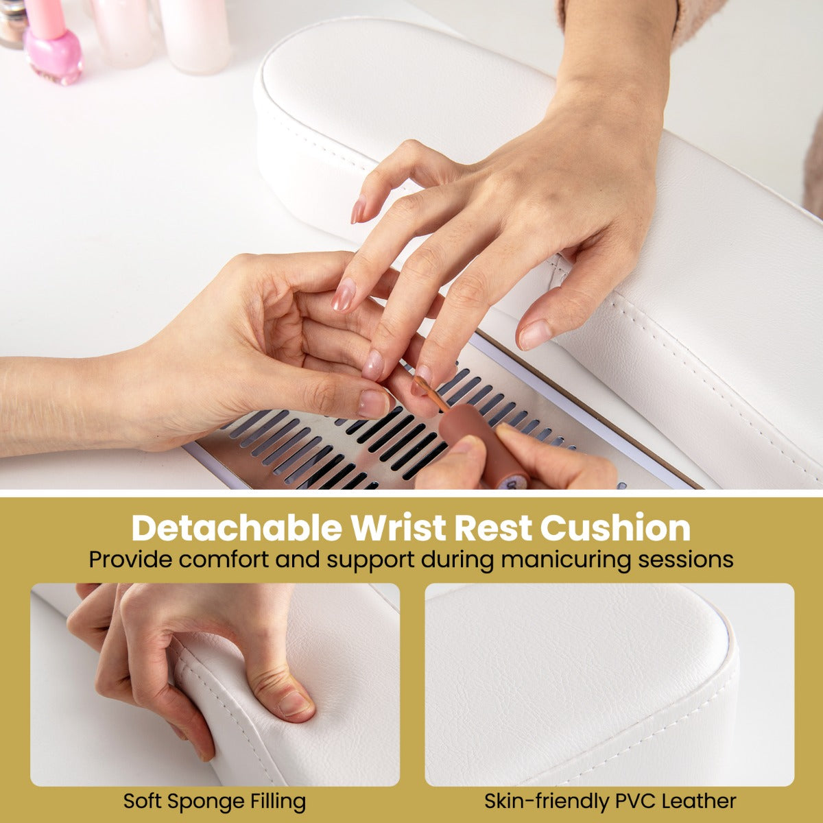 Manicure Table Nail Desk with Electric Dust Collector 3 Dust Bags-White