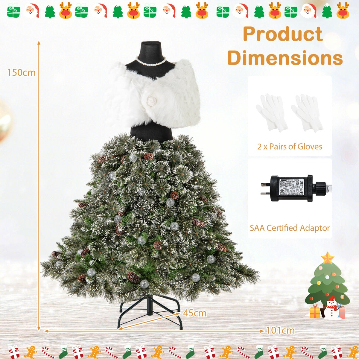 150CM Pre-lit Mannequin Artificial Christmas Tree with 50 LED Light Balls