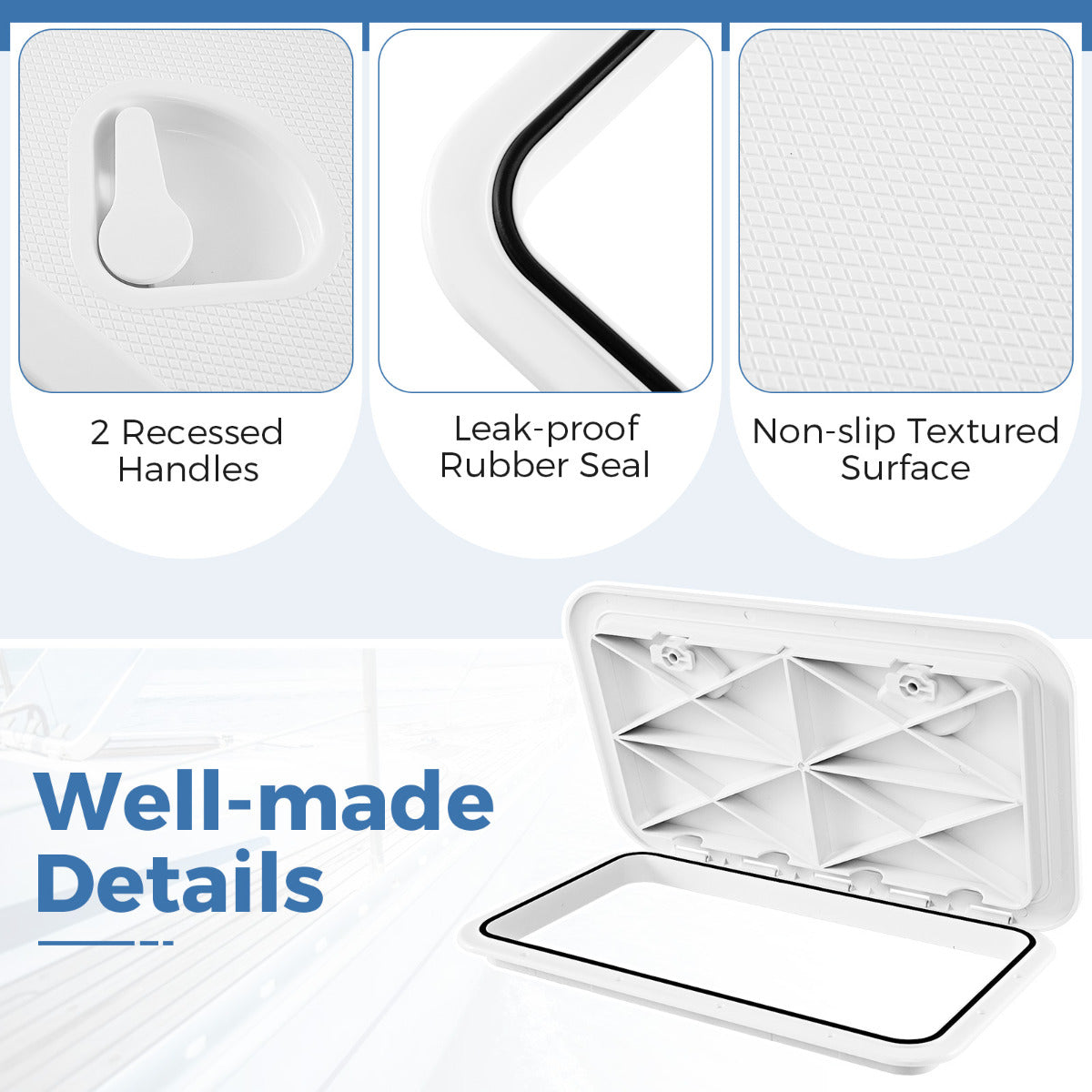 Marine Deck Access Hatch with 180° Lid Hinge and Non-Slip Surface-White