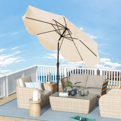 Costway 2.8M Patio Umbrella 2-Tier Market Table Umbrella with Crank Handle-Beige