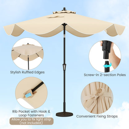 Costway 2.8M Patio Umbrella 2-Tier Market Table Umbrella with Crank Handle-Beige