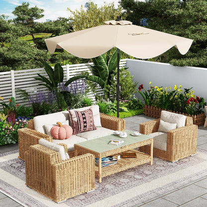 Costway 2.8M Patio Umbrella 2-Tier Market Table Umbrella with Crank Handle-Beige