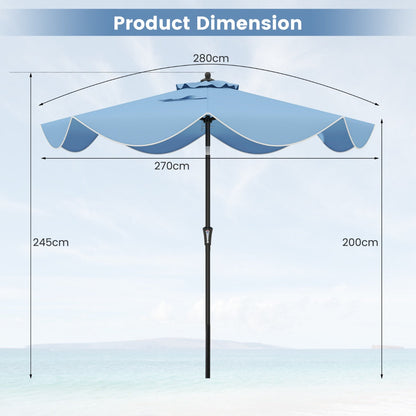 280cm patio umbrella with ruffled edges provides generous shade for gardens, patios and outdoor dining