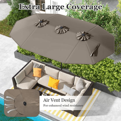 470 cm by 280 cm market umbrella provides broad coverage for residential and commercial seating areas