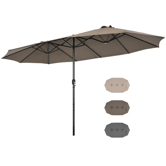 Costway 4.7M Double-Sided Patio Umbrella with Hand-Crank System and Air Vents-Brown
