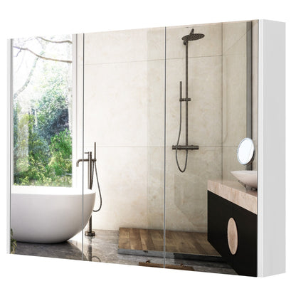 Frameless Bathroom Wall Mounted Mirror Cabinet with 3 Doors and Adjustable Shelves